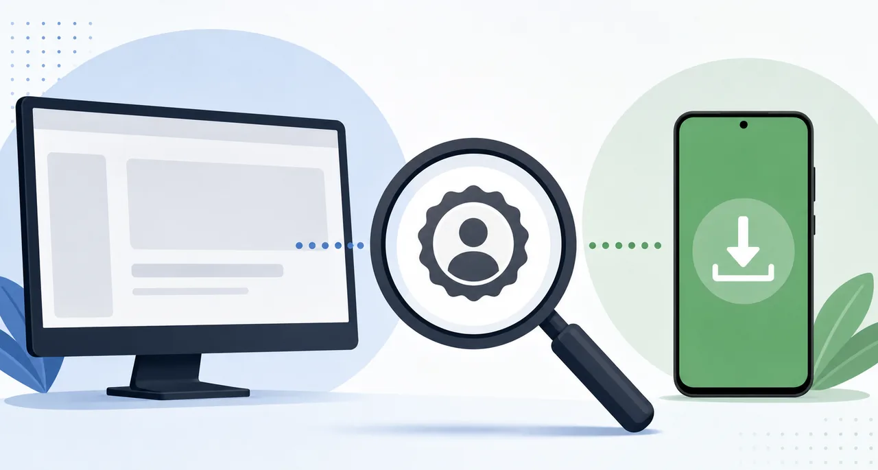 Editorial illustration of checking a browser extension publisher against the VidMate Android source
