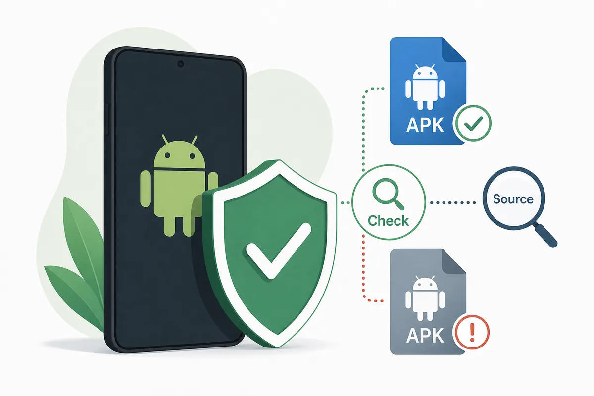 Editorial safety graphic for checking VidMate Lite APK sources before installation