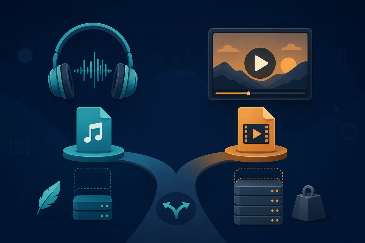 Concept illustration comparing compact, balanced, and high-quality music files