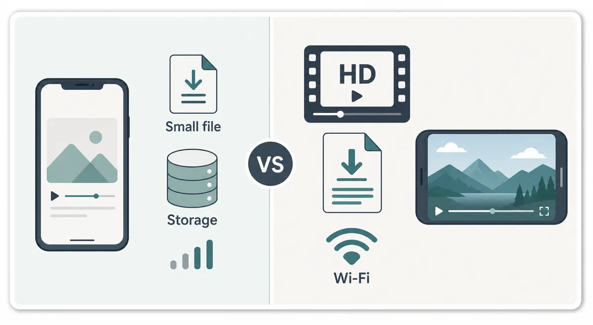 Editorial comparison of small file and HD choices for YouTube downloads in VidMate